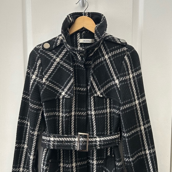 Ricki’s Chic Black Grey White Plaid Coat Belted Size XS - Picture 4 of 16